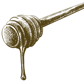 Baguette à miel en bois avec miel dégoulinant. Outil pour servir le miel.