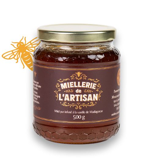 Pot de miel de l'Artisan infusé à la vanille de Madagascar, 500g.