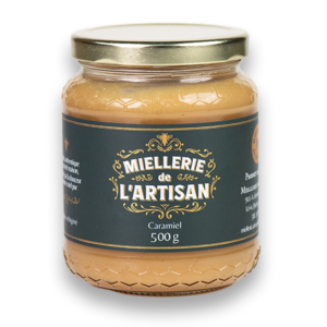 Pot de miel caramel artisanal de Miellerie de l'Artisan, 500g.