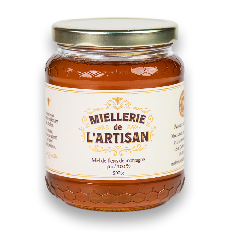 Pot de miel de fleurs de montagne de Miellerie de l'Artisan, 500g.