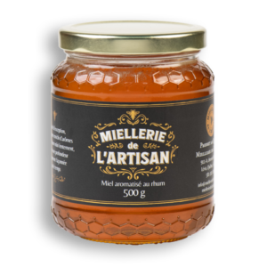 Miel artisanal au rhum de la Miellerie de l'Artisan, pot de 500g