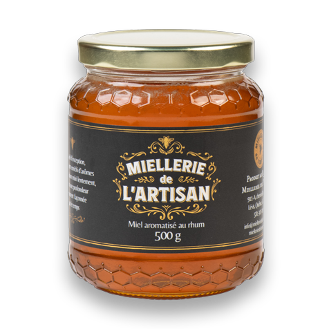 Miel artisanal au rhum de la Miellerie de l'Artisan, pot de 500g