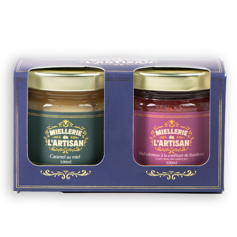 Duo de miel L'Artisan : caramel au miel et miel crémeux framboises